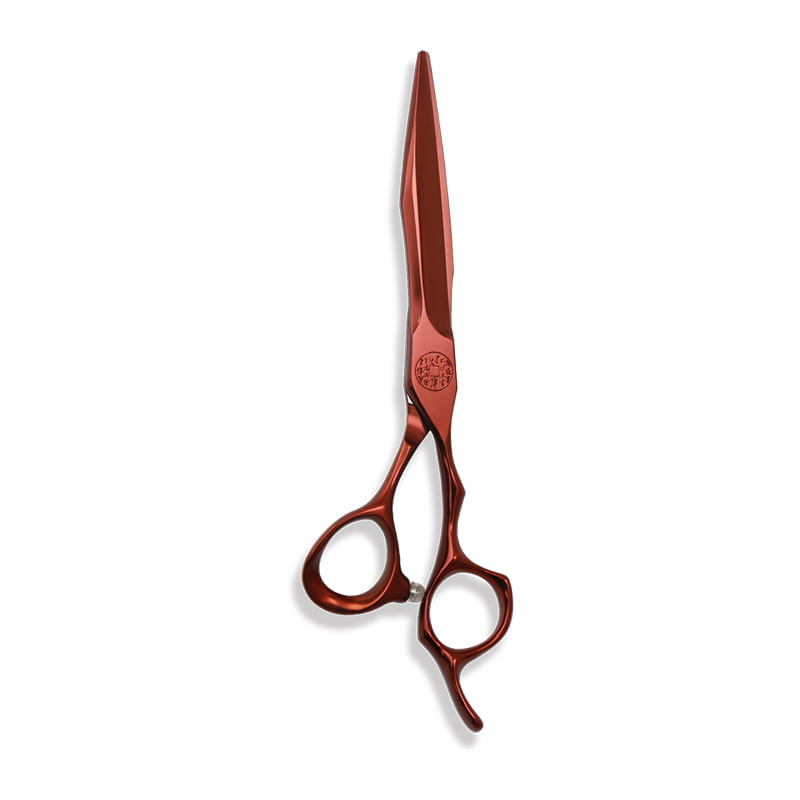 Série de tesoura de corte de cabelo CNC profissional totalmente vermelha com furo cego