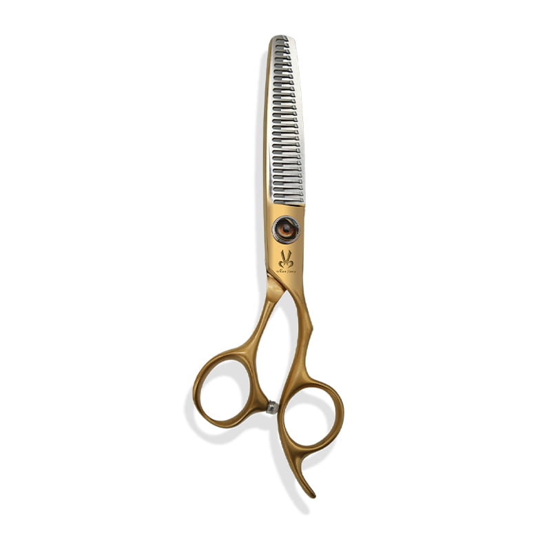Conjunto de tesoura para corte de cabelo com alto teor de nitrogênio em ouro fosco em tamanho real