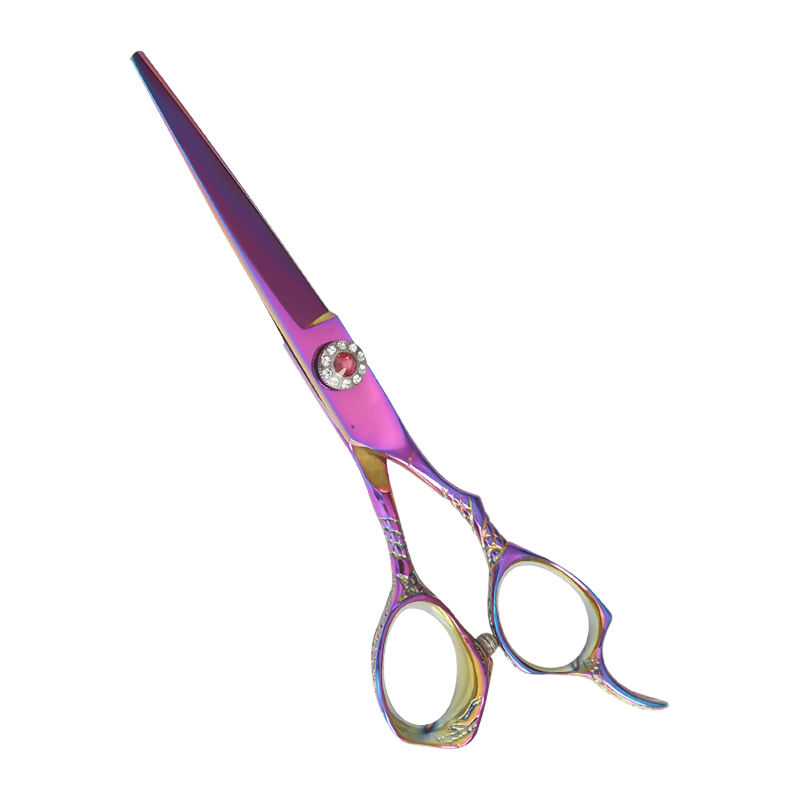 Série de tesouras para corte de cabelo com cabo floral colorido banhado a titânio de 6,0 polegadas